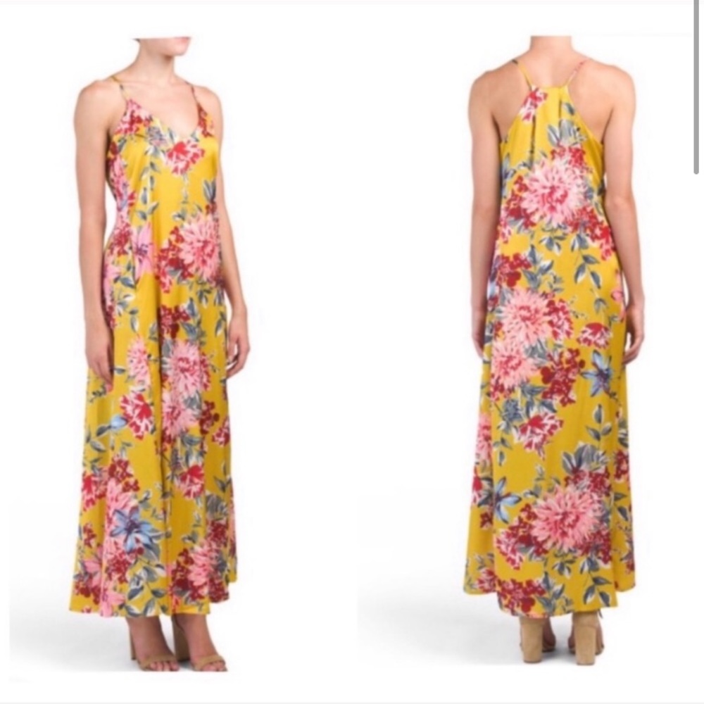 Nicole Miller Mustard Yellow Floral Maxi Dress